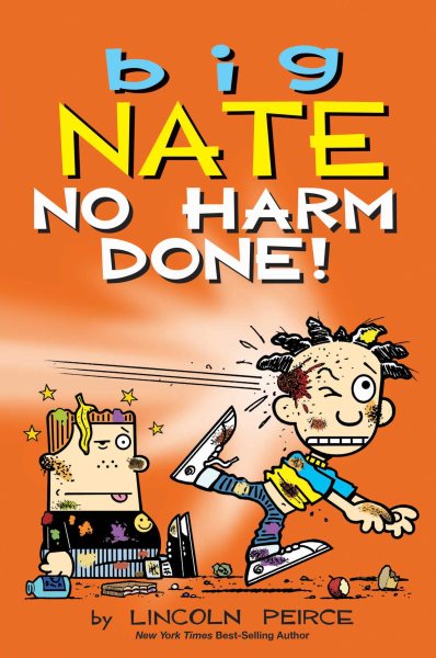 A cartoon book cover with two characters and the title "Big Nate: No Harm Done!"