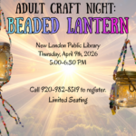 Advertisement for an adult craft night featuring beaded lanterns against a sunny backdrop.