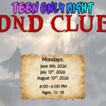 Poster for Teen Only Night DND Club with a fantasy landscape and a castle in the background.