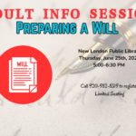 Image of a document in the background and an icon of a will with information regarding the program.
