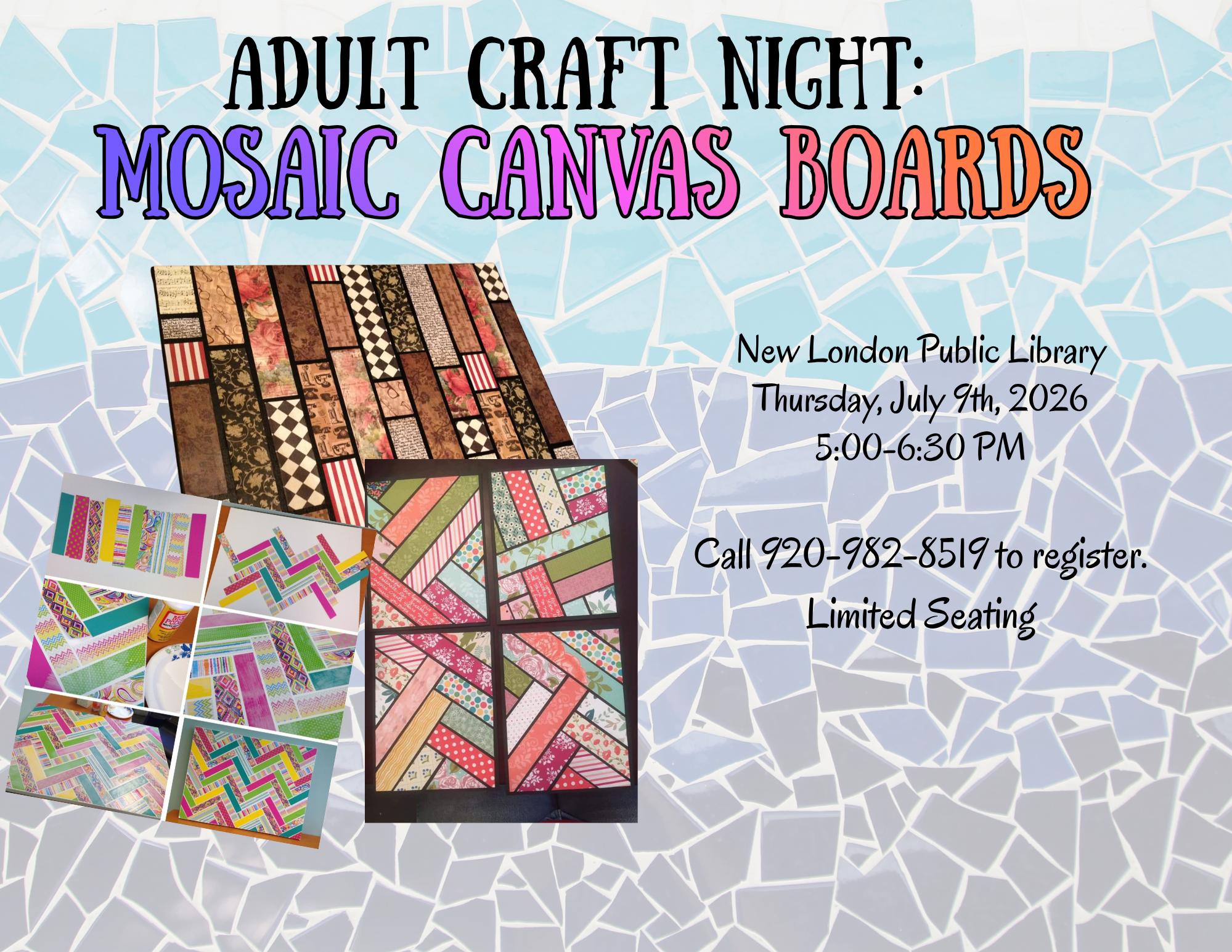 image of mosaic boards to promote the library event