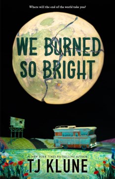 Book cover showing a cracked full moon above a landscape with a parked RV and flowers.
