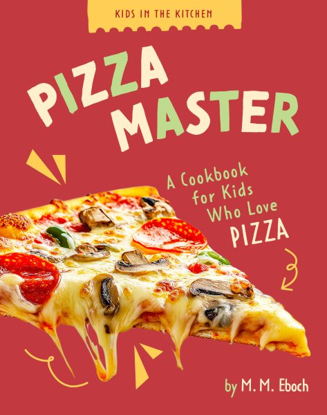Book cover titled "Pizza Master" featuring a slice of pizza and colorful, playful text.
